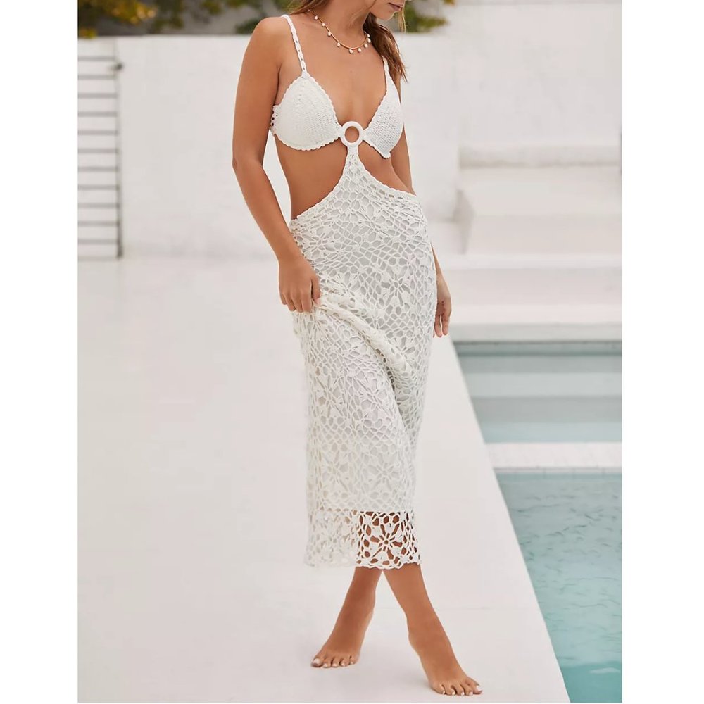 Capittana Martina Crochet Cover-Up Dress Lined White - XS to S